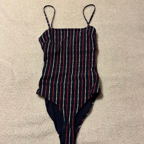 Onia Estelle Convertible One-Piece Swimsuit Blue Stripe Strapless - Picture 3 of 13